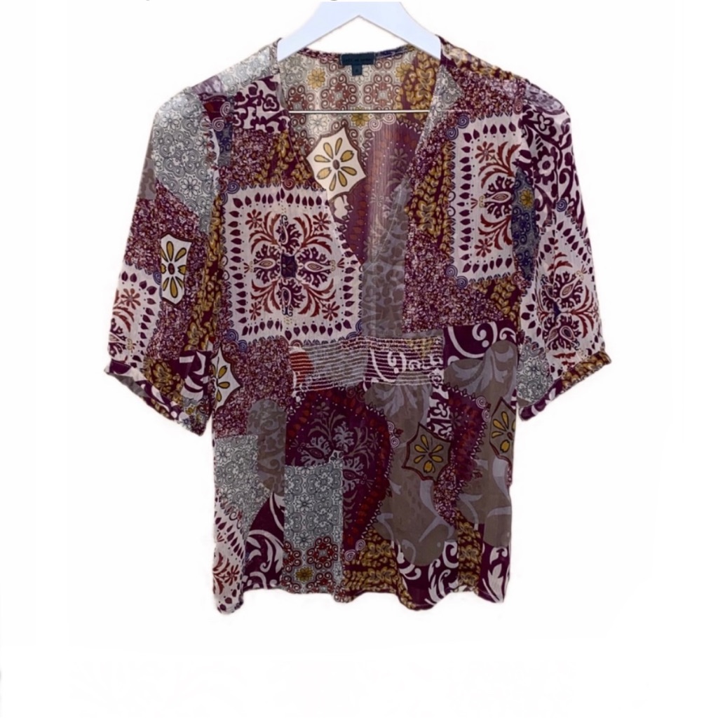 Anthropologie Sheer Paisley Patchwork Chiffon Top